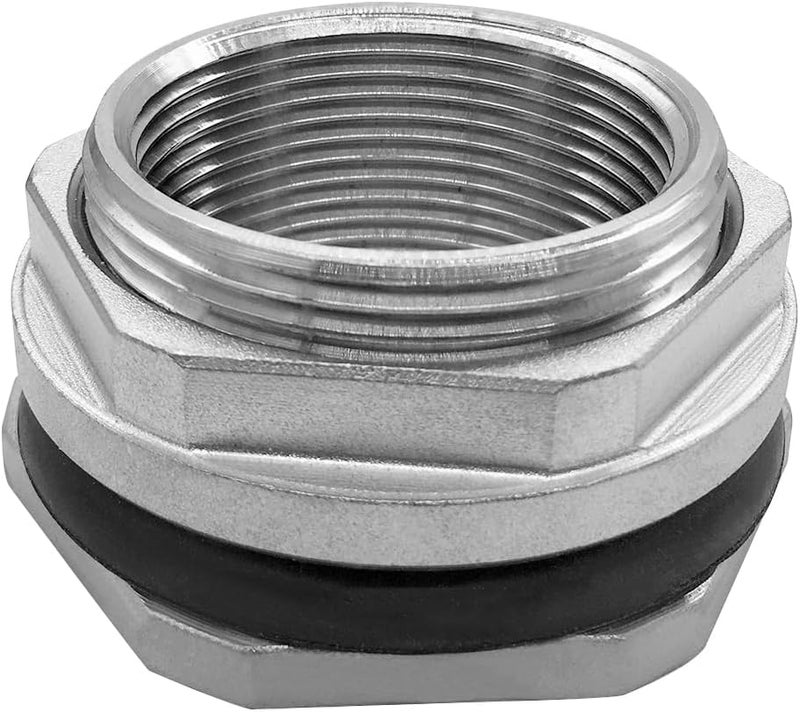Fitvell 304 Stainless Steel Bulkhead Water Tank Fitting 1.25" Female Thread Compression Bulkhead Adapter Thru-bulk Connector with Gasket for Bathtub and Sink - Image 1